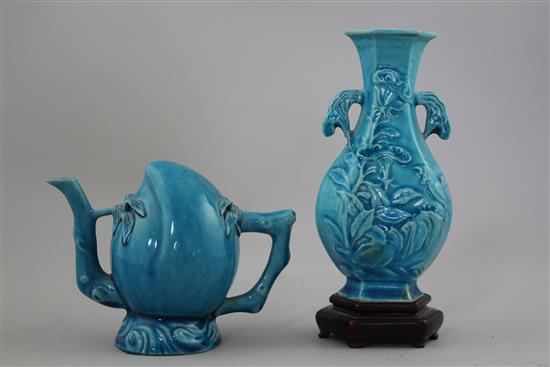 Two Chinese turquoise glazed vessels, 19th century, 9.5cm and 14cm